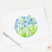 Blauwe Waterverf bloementuin pastel Ronde Sticker (Envelop)