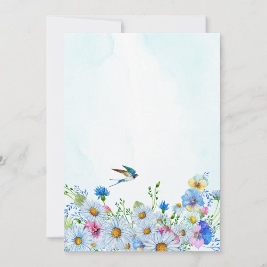 Blauwe waterverf bloementuin verjaardag kaart (Achterkant)