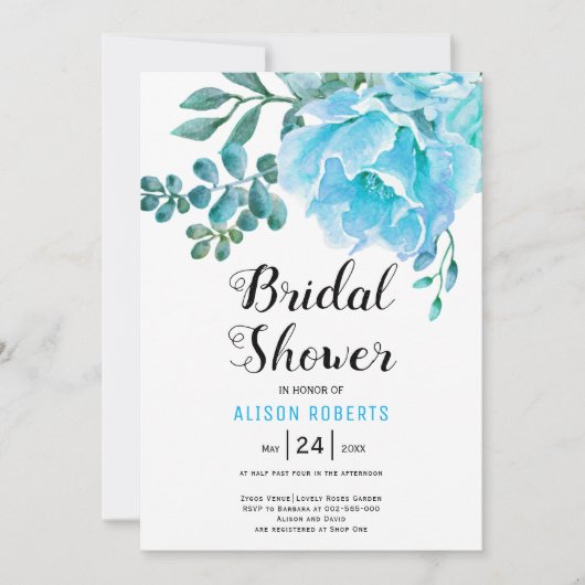 Blauwe waterverf bloemetjes bruiloft vrijgezellenf kaart (Voorkant)