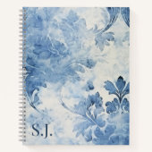  Blauwe Waterverf Bloemig Monogrammed Notitieboek (Voorkant)