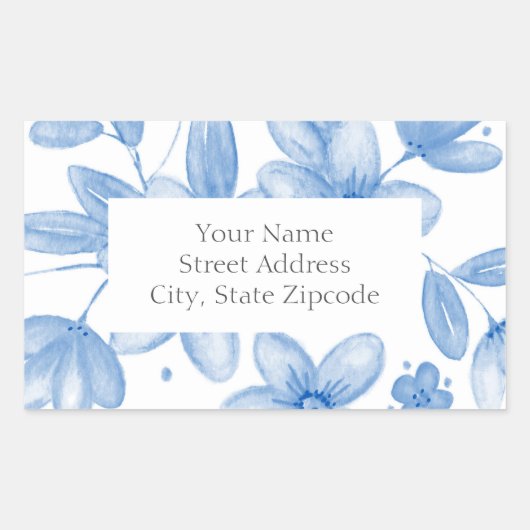 Blauwe Waterverf boeketlabels Rechthoekige Sticker (Voorkant)