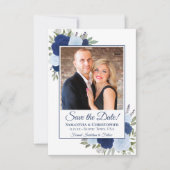 Blauwe Waterverf Boho Chic Rozen & Fotobruiloft Save The Date (Voorkant)