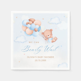 Blauwe Waterverf Boho Teddy Bear Boy Baby shower Servet