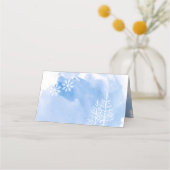 Blauwe waterverf & bomen winter bruiloft escort ka plaatskaartje (Achterkant)