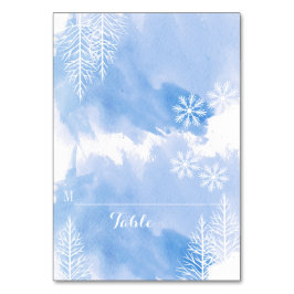 Blauwe waterverf & bomen wintertrouwplaatskaart kaart