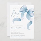 Blauwe waterverf boog Het is een jongen baby showe Kaart (Voorkant)