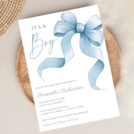 Blauwe waterverf boog Het is een jongen baby showe Kaart