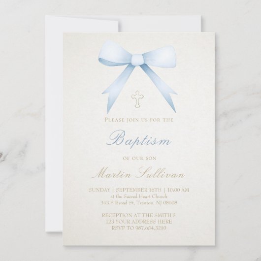 Blauwe waterverf boog op beige achtergrond| doop kaart (Voorkant)