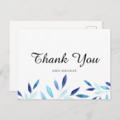 Blauwe Waterverf Botanische bladeren Dank u Briefkaart (Voorkant / Achterkant)
