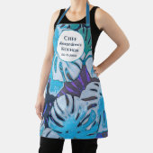 Blauwe Waterverf Botanische Bladeren Personaliseer Schort (Insitu)