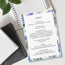 Blauwe Waterverf Botanische bruiloft Details