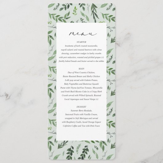 Blauwe waterverf botanische bruiloft menu (Voorkant)