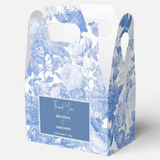 Blauwe Waterverf Botanische Florals Weddenschap Bedankdoosjes (Geopend)