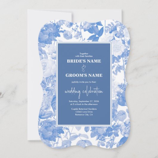 Blauwe Waterverf Botanische Florals Weddenschap Kaart (Voorkant)