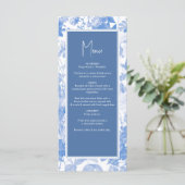 Blauwe Waterverf Botanische Florals Weddenschap Menu (Staand voorkant)