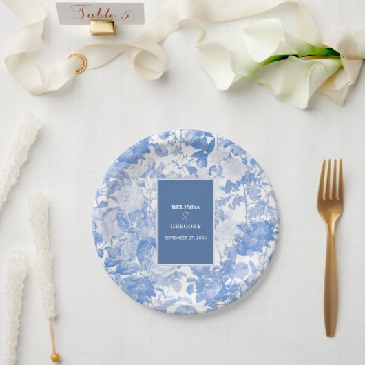 Blauwe Waterverf Botanische Florals Weddenschap Papieren Bordje (Huwelijk)