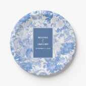 Blauwe Waterverf Botanische Florals Weddenschap Papieren Bordje (Voorkant)