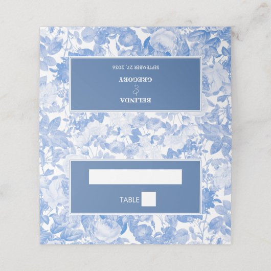 Blauwe Waterverf Botanische Florals Weddenschap Plaatskaartje (Buitenkant ongevouwen)