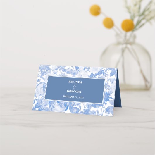 Blauwe Waterverf Botanische Florals Weddenschap Plaatskaartje (Achterkant)