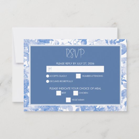 Blauwe Waterverf Botanische Florals Weddenschap RSVP Kaartje (Voorkant)