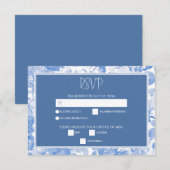 Blauwe Waterverf Botanische Florals Weddenschap RSVP Kaartje (Voorkant / Achterkant)