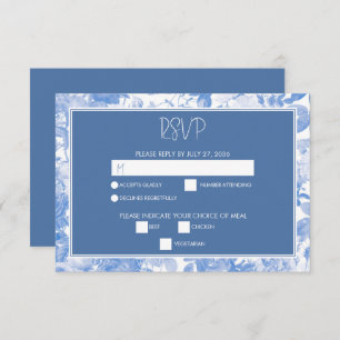 Blauwe Waterverf Botanische Florals Weddenschap RSVP Kaartje