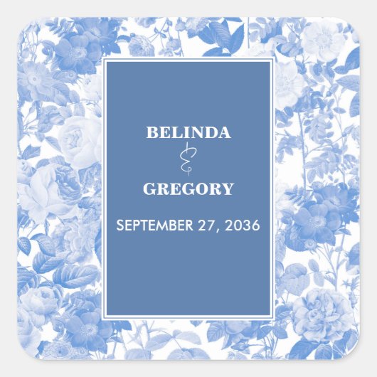 Blauwe Waterverf Botanische Florals Weddenschap Vierkante Sticker (Voorkant)