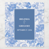 Blauwe Waterverf Botanische Florals Weddenschap Wijn Etiket (Enkel label)