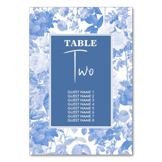 Blauwe Waterverf Botanische Florals Wedding Table  Kaart (Voorkant)
