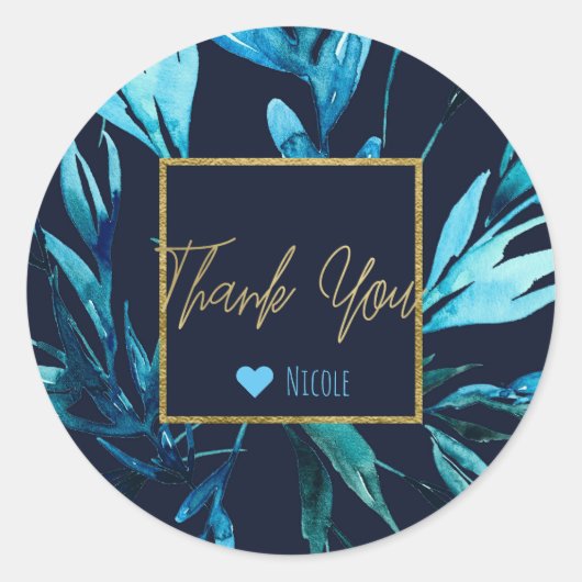 Blauwe Waterverf Botanische Glam Vrijgezellenfeest Ronde Sticker (Voorkant)