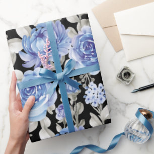 blauwe waterverf botanische tekening  uniek cadeaupapier
