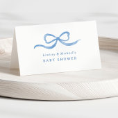 Blauwe Waterverf Bow Baby shower Plaatskaartje