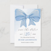 Blauwe Waterverf Bow Baby shower Save The Date (Voorkant)
