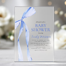 Blauwe Waterverf Bow Boy Baby shower Acryl Uitnodigingen