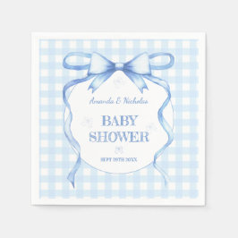 Blauwe Waterverf Bow Gingham Baby Jongensdouche Servet
