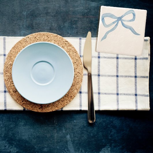 Blauwe Waterverf Bow Grandmillenial Preppy Onderze Stenen Onderzetter