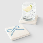 Blauwe Waterverf Bow Grandmillenial Preppy Onderze Stenen Onderzetter (Zijkant)