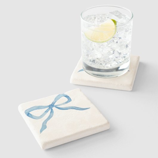 Blauwe Waterverf Bow Grandmillenial Preppy Onderze Stenen Onderzetter (Zijkant)