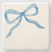 Blauwe Waterverf Bow Grandmillenial Preppy Onderze Stenen Onderzetter (Voorkant)