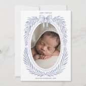 Blauwe Waterverf Bow Ovaal Foto Kerst Feestdagenkaart (Voorkant)