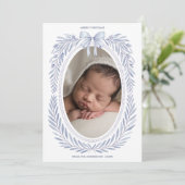 Blauwe Waterverf Bow Ovaal Foto Kerst Feestdagenkaart (Staand voorkant)