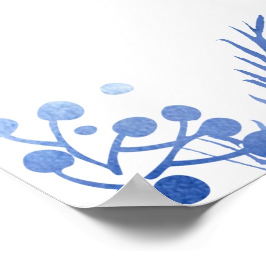 Blauwe Waterverf Branches Wedding Welkomstteken Poster (Hoek)
