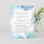 Blauwe Waterverf Bridal Shower Uitnodiging (Staand voorkant)