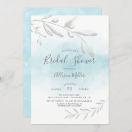 Blauwe Waterverf Bridal Shower Uitnodiging
