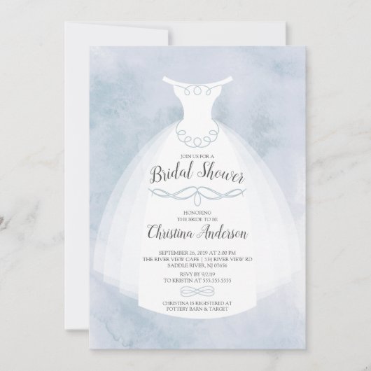 Blauwe Waterverf Bride Gown Vrijgezellenfeest Kaart (Voorkant)