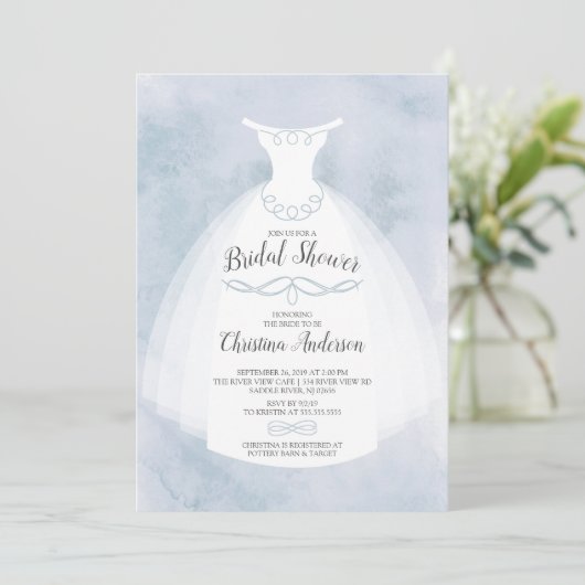 Blauwe Waterverf Bride Gown Vrijgezellenfeest Kaart (Staand voorkant)