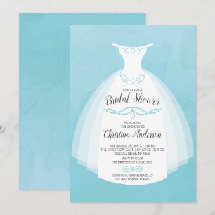 Blauwe Waterverf Bride Gown Vrijgezellenfeest Kaart