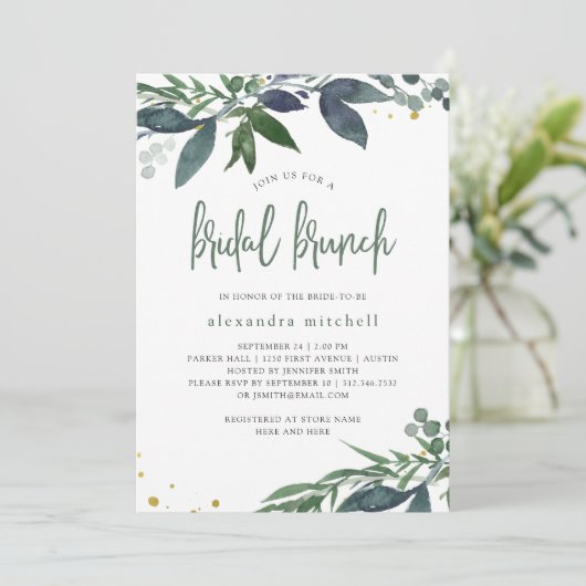 Blauwe Waterverf | Bruidsbrunch Kaart (Staand voorkant)