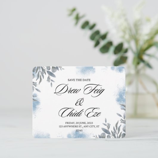 Blauwe Waterverf bruiloft Aankondiging Briefkaart (Staand voorkant)