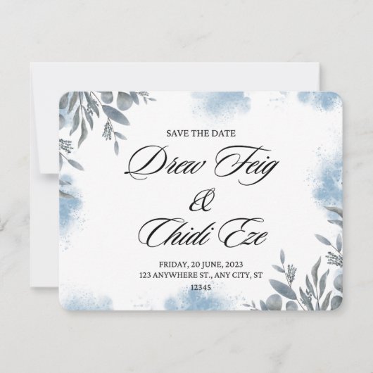 Blauwe Waterverf bruiloft Aankondiging Briefkaart (Voorkant)